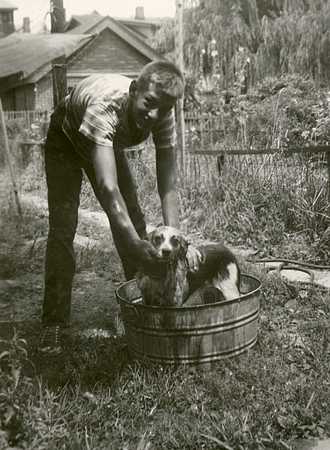 Vintage woman and dog